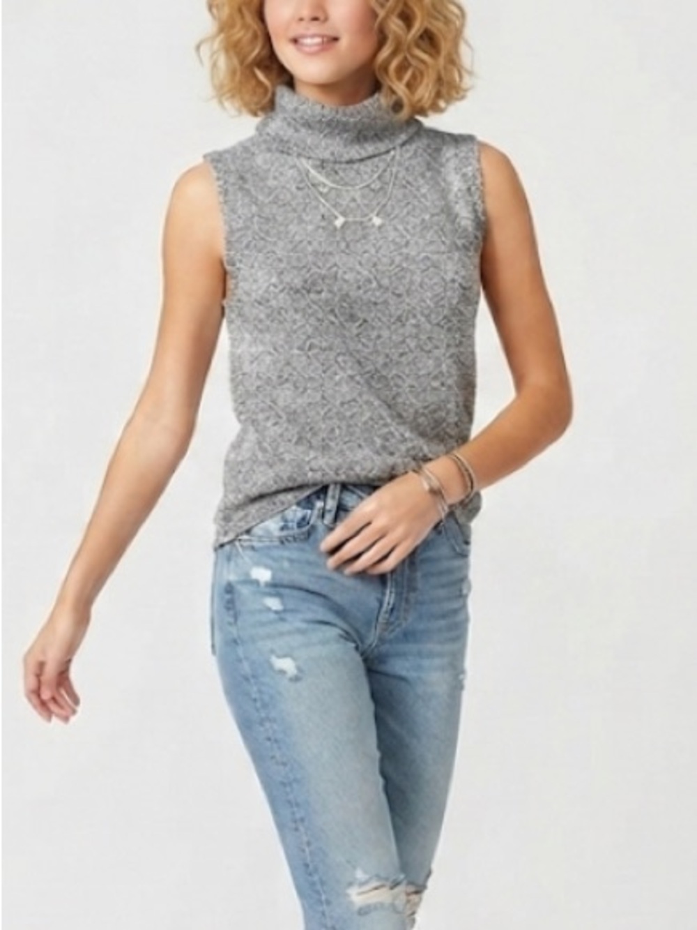 Reference Point Women’s Sleeveless Turtleneck Knit Top in Heather Gray - Medium